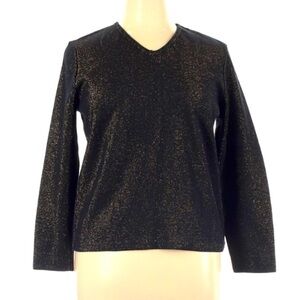 Basic Edition v neck black gold metallic pullover sweater XL women’s